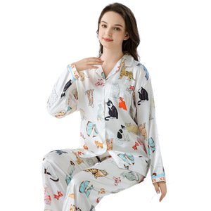 Pijamas Mujer Conjunto de seda de hielo Sensación Premium Seda Linda Manga larga Pantalones largos Ropa de Casa <span class=keywords><strong>Netflix</strong></span> Viento Sección delgada - Product Image 1