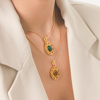 Collar con Colgante de Piedra Natural Clásico H&C para Mujer, Chapado en Oro de 18K PVD, Cadena de Serpiente de Acero Inoxidable, Joyería al por Mayor