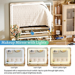 <span class=keywords><strong>Coiffeuse</strong></span> de 47 pouces avec <span class=keywords><strong>miroir</strong></span> rotatif et lumières <span class=keywords><strong>LED</strong></span>, table de maquillage avec tiroirs cachés, plateau en verre - Product Image 4