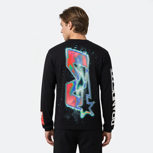 <b>Men's</b> Oversized Long Sleeve T-Shirt <b>Black</b> Digital Print Logo Back Streetwear Knitted Cotton O-Neck - Product Image 6