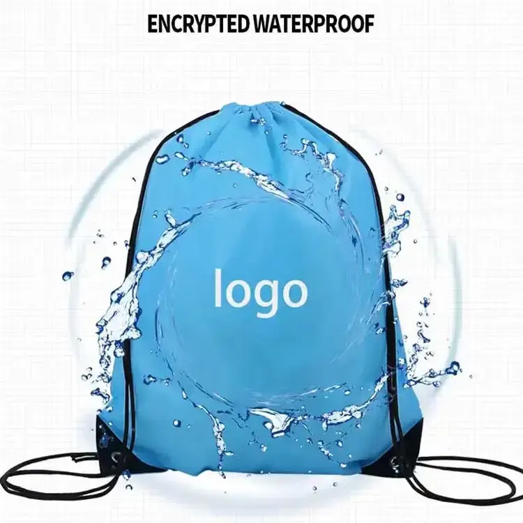 Benutzer definiertes Logo Große Kapazität Wasserdichtes Fitness studio Bunte Polyester Sport Kordel zug Rucksack Tasche mit Tasche