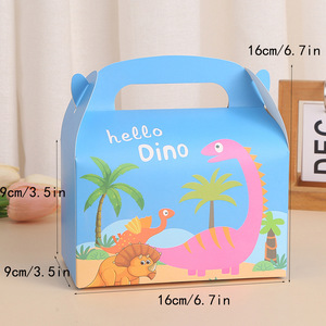 Dino Theme Paperboard Gift <b>Boxes</b> With Handle Four Color Printing Self Erecting Rectangle Shape For Party Favors - Product Image 5