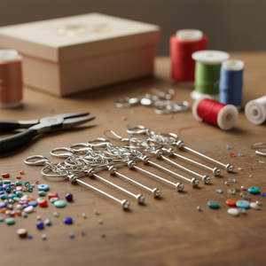 Porte-clés en alliage avec perles argentées, fournitures de fabrication de bijoux DIY, 8 pièces, outils et accessoires d'artisanat - Product Image 2