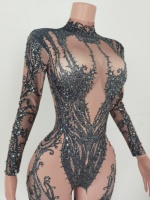 Combinaison une pièce Sexy en Spandex pour femmes, combinaison de danse, léopard, strass, moulante