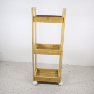 Chariot de rangement en bambou à 3 niveaux avec roulettes coulissantes Support d'organisation de toilette de salle de bain Support de cuisine Buanderie Caddy Étagère Rack - Product Image 1
