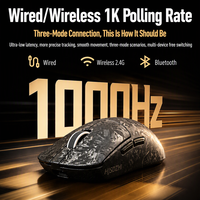 Mouse Gaming BlackJi Snake S3 Ergonomis Wireless/Wired/BT Tiga Mode 6-DPI PAW3311 Tekstur Serat Karbon, Tersedia Grosir