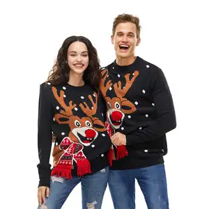 2024 Custom Design Fashion Jacquard Cotton Acrylic Couple Ugly Pullover Fashion Christmas Sweater Wholesaler