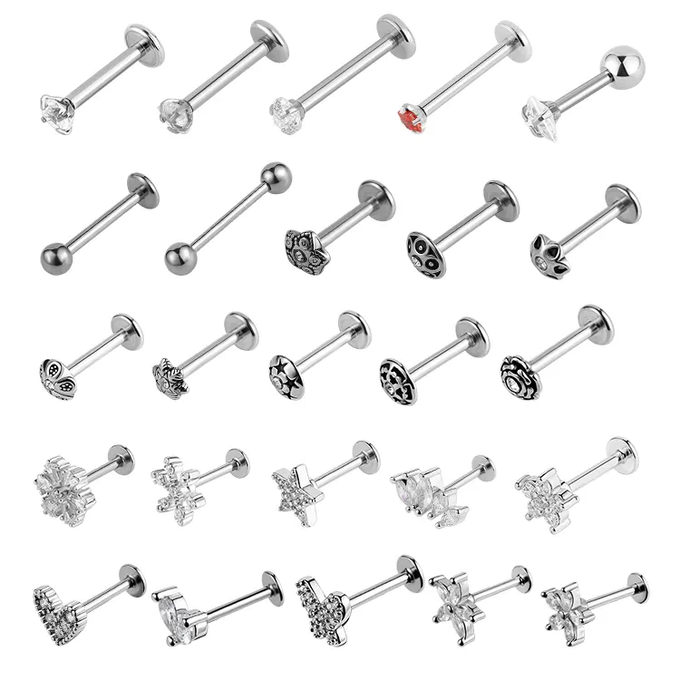 Piercing pour les lèvres en acier inoxydable, bijoux de corps en titane, clous pour les lèvres, bagues de piercing vertical de calibre 16, vente en gros