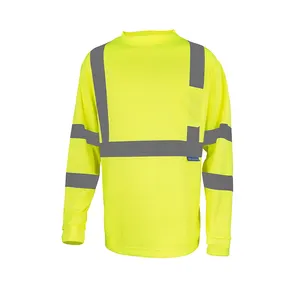 Wholesale fluorescent Orange Long Sleeves High Reflective Safety T-shirt