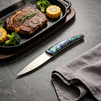 Couteaux à steak durables en acier inoxydable avec manche incurvé en acrylique imitation abalone, style français, 6 pièces, marque personnalisée