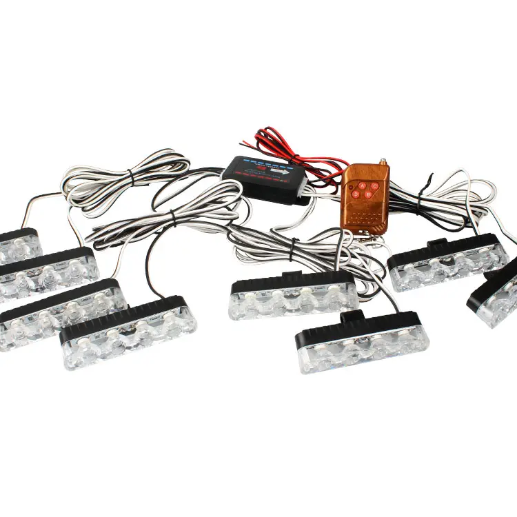 4x8LED car emergency warning flashing light 12V red blue white amber color outdoor grille strobe light car flash light