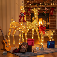 Décoration de Noël extérieure lumineuse en forme de famille de rennes 3D pré-éclairée avec lumières LED blanc chaud de 22 pouces, 3 pièces, avec paillettes