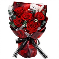 Rode geconserveerde bloemenboeket echte rozen beer |   Langdurige Echte Eeuwige Rozen Kaart Cadeaubox China 13,8 Inch Valentijn