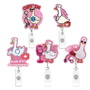 Badge extensible en acrylique à paillettes motif Oie infirmière, avec boucle à dégagement rapide, accessoire de travail, cadeau, vente en gros - Product Image 1