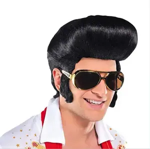 Đen Rock n CuộN Sao Tóc Giả Elvis Presley Tóc Giả cosplay trang phục Đảng hiệu suất tổng hợp Đảng tóc giả cho nam giới