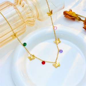 Butterfly Pendant Necklace Gold Color Faceted Beads Titanium Steel Chain Daily Wear Gift Jewelry - Product Image 2