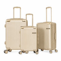 Ensemble de bagages rigides personnalisés en gros, 3 pièces (20, 24, 28 pouces), avec protection d'angle or rose et design crème, valise de voyage à roulettes OEM