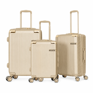 Ensemble de bagages rigides personnalisés en gros, 3 pièces (20, 24, 28 pouces), avec protection d'angle or rose et design crème, valise de voyage à roulettes OEM - Product Image 3