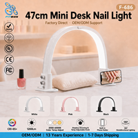 Lampe de bureau mini demi-lune 18,5 pouces, 224 LED, intensité réglable, avec pince pour téléphone, idéale pour extensions de cils et maquillage en studio