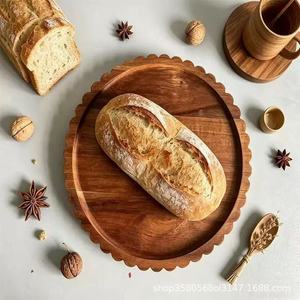 One Stopper Wooden Serving <b>Tray</b> Round With Scallop Edge For Cake <b>Snacks</b> Fruit Home Decorative Use - Product Image 2