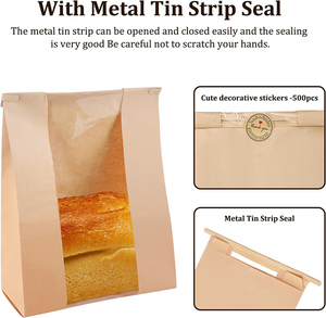 Túi bánh mì giấy cho Kraft tự chế với cửa sổ túi bánh mì bột chua với dải thiếc cho Cookie hạt cà phê bánh - Product Image 4