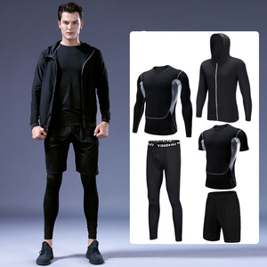 Deportes gimnasio rápido seco camiseta medias cinco piezas conjunto <span class=keywords><strong>de</strong></span> traje <span class=keywords><strong>de</strong></span> los hombres <span class=keywords><strong>de</strong></span> ropa <span class=keywords><strong>de</strong></span> Fitness - Product Image 2