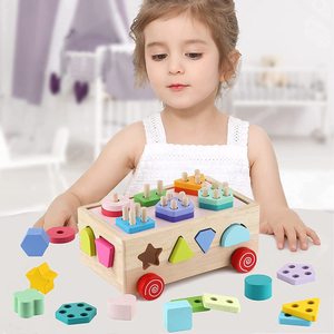 Montessori phong cách tự làm đồ chơi gỗ khối xây dựng thiết lập trẻ em xuyên biên giới đầy màu sắc cột thông minh hộp mô hình loại - Product Image 2