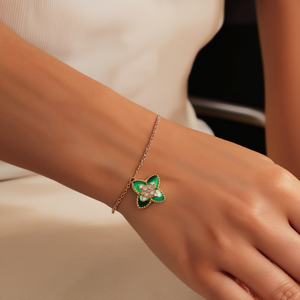 Fashion Charm <b>Bracelet</b> 316L Stainless Steel PVD Gold Plating Green Enamel <b>Crystal</b> Pendant Women's Jewelry - Product Image 3