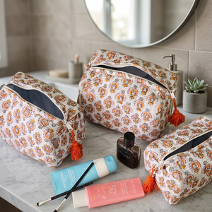 Set de Bolsas Cosméticas Acolchadas de Algodón con Borlas Florales, Bolsa de Maquillaje con Cierre, Plegable e Impermeable, para Tamaño Mediano/Grande/Pequeño - Product Image 6