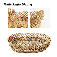 Cesta de Rattan Natural 36x27x8cm com Borda Serrilhada para Exposição de Pão e Frutas em Supermercados e Padarias, Bandeja Artesanal de Vime