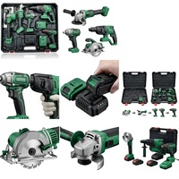 Ensemble d'outils sans fil vert et noir, kit d'outils électriques, perceuse, clé à chocs, meuleuse d'angle, scie, chargeur de batterie, coffret rigide, réparation à domicile