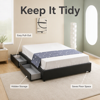 Cadre de lit double rembourré XDS Wholesale, moderne, sans tête de lit fixe, avec 4 tiroirs de rangement pour chambre d'hôtel