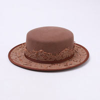 Chapeau en feutre de laine pour femme, élégance Hepburn, style rétro japonais, imprimé dentelle française, dessus plat, automne-hiver, polyvalent, pour cérémonie