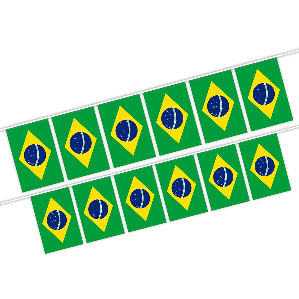 Fabricante al por mayor de banderines de bandera de Brasil con tamaño y patrón personalizados para decoraciones