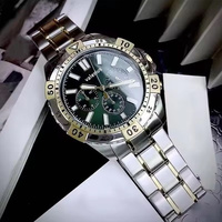 Valerius Jam Tangan Chronograph Kuarsa Pria 46Mm Dial Biru Bezel Berputar Bercahaya 5BAR Jam Tangan Olahraga Tahan Air