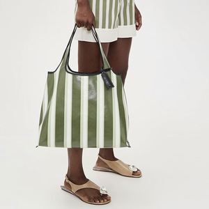 Coated Canvas Striped Summer Open Tote <b>Bag</b> Custom DIY Travel <b>Beach</b> Handbag Women Shopping Cotton Shoulder <b>Bags</b> <b>Large</b> Dual Stripe - Product Image 5