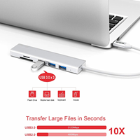 Hub répartiteur et extenseur USB-C 6 ports en alliage d'aluminium avec prise en charge USB 3.0 et Micro SD, adaptateur USB portable en stock