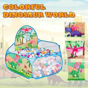 Piscine à balles pour tout-petits en polyester doux, thème Monde des Dinosaures, avec panier de basket, fabrication artisanale - Product Image 2
