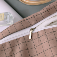 Parure de lit 3 pièces brossée à carreaux taupe rose, en polyester confortable, avec draps et taies d'oreiller, pour la vente en gros