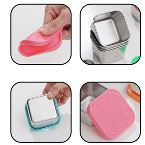Mini-récipient carré en acier inoxydable de 60 ml, <span class=keywords><strong>portable</strong></span>, pour salade ou sauce, avec couvercle en silicone - Product Image 6