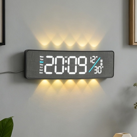 Wood-Grain LED Wall Calendar Clock