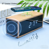Horloge numérique multifonctionnelle en bois avec double alarme LED, haut-parleur, commande vocale, charge sans fil intelligente, luminosité réglable pour la maison
