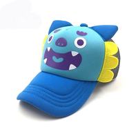 Gorra de camionero de malla de poliéster de 5 paneles para niños con diseño de monstruo de dibujos animados personalizado, gorra de béisbol infantil con orejas de animal impresas y bordadas