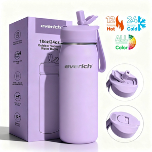 <span class=keywords><strong>Bouteille</strong></span> d'eau <span class=keywords><strong>isotherme</strong></span> personnalisée Everich en acier inoxydable à large ouverture, écologique, avec couvercles à paille pour le <span class=keywords><strong>sport</strong></span> et la gym - Product Image 1