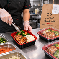 Conteneur alimentaire jetable en PP de 650 ml avec couvercle transparent OPS, boîte à lunch à emporter, emballage pour la préparation des repas, pour la restauration