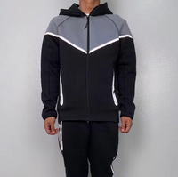 Ensemble de survêtement pour homme, léger, 100% coton, coupe-vent, 2 pièces, veste à capuche zippée, pantalon d'entraînement, course à pied, gym, extérieur