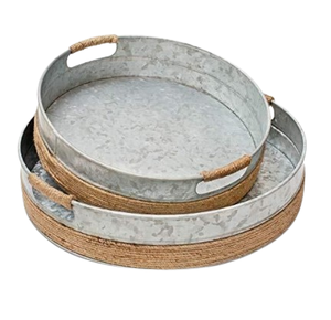 Nouveauté Plateau arrondi galvanisé Plateau de service décoratif en métal galvanisé rustique Fabrication par l'Inde - Product Image 1