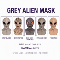 Masque en latex gris extraterrestre, tête et épaules entières, masque d'Halloween réaliste avec de grands yeux amande, 5 couleurs pour cosplay