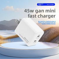 Cargador de Viaje GaN Mini de 45W con Doble USB-C PD3.0 de Alta Gama y Voltaje Universal para iPhone 15 Pro Max, Laptops y Smartphones