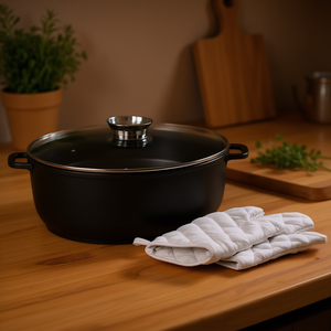 Goose Roaster Leipzig Black With Glass Lid And Oven Mitts 6 Qt For Roasting Poultry And Meat - Product Image 3